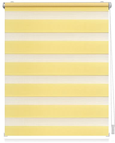 Lichtblick Doppelrollo Klemmfix ohne Bohren, Streifen, Blickdicht, Klemmträger-Montage, Sichtschutz, Wandmongtage, Deckenmontage, für Fenster und Türen Gelb,45 cm x 150 cm (B x L)