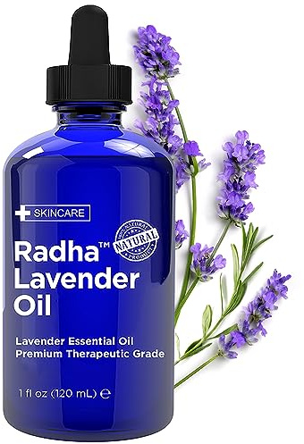 Radha Beauty Lavender Essential Oil 4 oz. - 100% Natural & Therapeutic Grade, Steam Distilled for Aromatherapy, Relaxation, Sleep, Laundry, Stress & Anxiety Relief, Meditation, Massage, Headaches