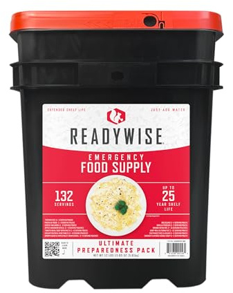 ReadyWise Emergency Food Supply - 132 Servings, Survival Bucket, Dehydrated & Freeze Dried Protein Meals, Camping Essentials, Ready to Eat Disaster Prepping Supplies,up to 25 Year Shelf Life