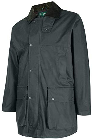 Hoggs of Fife Woodsman Waxed Jacket Olive - 100% 330gsm single fold cotton shell, Corduroy collar, knitted storm cuffs