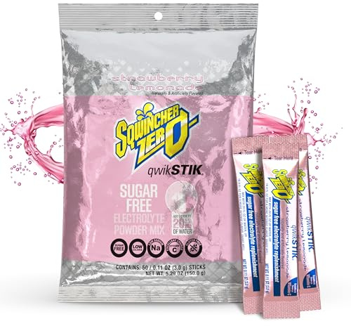 Sqwincher Qwik Stik, Sugar Free, Strawberry Lemonade, .11oz Packet, 50 Pack
