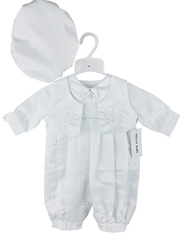Hello Baby - Pelele de bautismo blanco para boda, fiesta, traje de niño de 3 piezas con lazo y bordado y 100% poliéster 0691 (S)