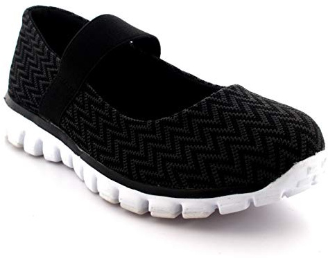 Get Fit Women’s Mary Jane Trainers - Lightweight Breathable Walking Shoes with Hook & Loop Strap - Shock Absorbing Casual Fitness Sneakers for Gym, Travel & Everyday Comfort - Black White - UK3/EU39