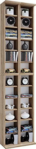 VCM Holz CD DVD Stand Regal | CD Regal mit Platz für 408 CDs oder 144 DVDs oder 80-Videos | Maße: H. 183 x B. 42 x T. 20 cm | Elegantes CD/DVD Regal | Blu ray Regal – Almera