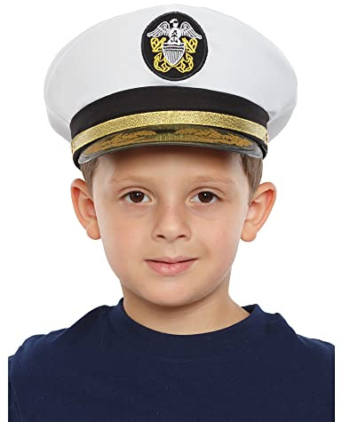 Dress Up America Boat Captain Hat - White Navy Admiral Cap - Sea Yacht Hat - Available For Kids And Adults (Kids)