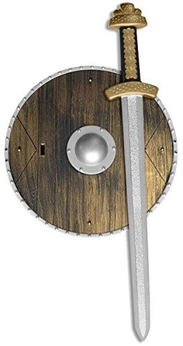 Smiffys Weapons Set, Brown with Sword & Wood Effect Shield, 39cm/15in, Boys Fancy Dress, Child Dress Up Accessories