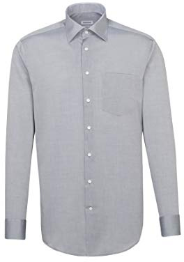 Seidensticker Regular Bügelfrei Kent Langarm, Camisa para Hombre, Negro (Anthra), 44