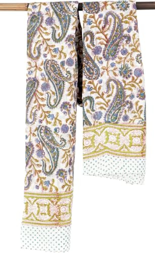 GURU SHOP Paréo léger en coton imprimé à la main pour homme/femme - Blanc - Taille unique - Multicolore - One Size