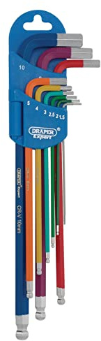 Draper 66134 Metric Coloured Extra Long Hexagon and Ball End Key 9 Keys Set
