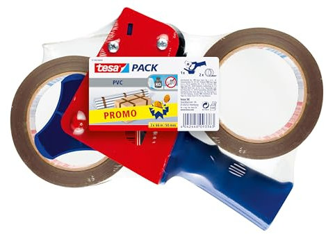 tesapack Ultra Strong - Lot de Rubans Adhésifs avec Dérouleur en PVC Extra Fort - Marron - 66 m x 50 mm