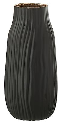 J-Line Vase Rainures Verre Noir/Or Medium