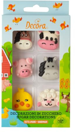 Decora - Decorazioni Di Zucchero Animali Della Fattoria, Confezione Da 6 Unità