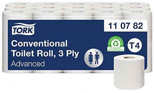 Tork Papier Toilette Rouleau traditionnel blanc T4, Advanced, 3 plis, 30 x 250 feuilles, 110782