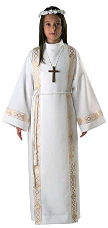 Holyart Abiti Prima Comunione: Abito Prima Comunione Unisex Bordo Oro, 105 cm (41.5 INC.)