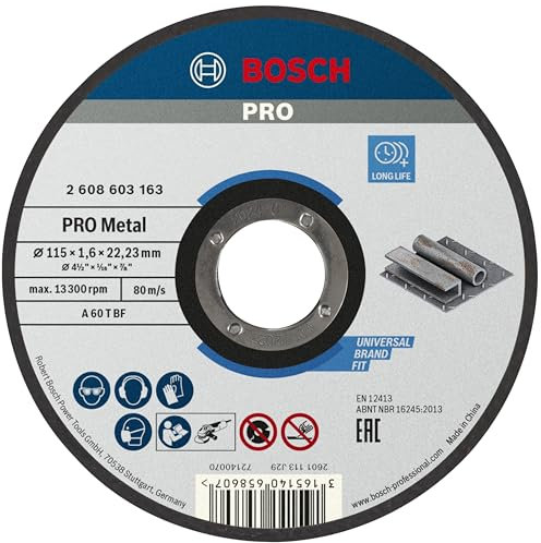 Bosch 2 608 603 163 - Disco de corte recto Standard for Metal - A 60 T BF, 115 mm, 22,23 mm, 1,6 mm (pack de 1)