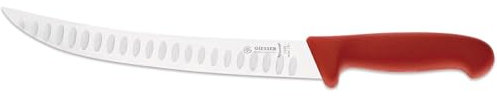 Giesser langes Zuschneidemesser - Grifffarbe rot - mit steifer gebogenen 25 cm Kullenschliff-Klinge - Stechmesser für Jäger, Fleischer oder Metzger
