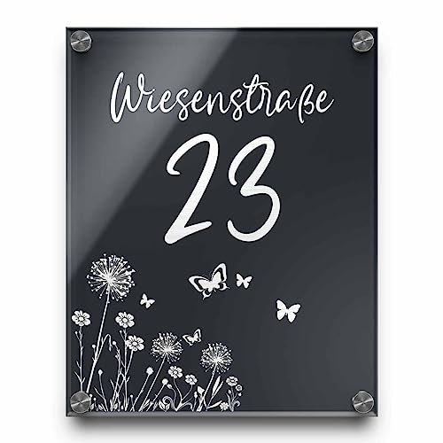 Namensschild oder Hausnummer mit Gravur - Familienschild/Eingangsschild in edlem Hochglanz schwarz - anthrazit 20x25 cm mit Motiven