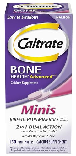 Caltrate Minis 600 Plus D3 Plus Minerals Calcium and Vitamin D Supplement Tablets, Bone Health and Mineral Supplement for Adults - 150 Count