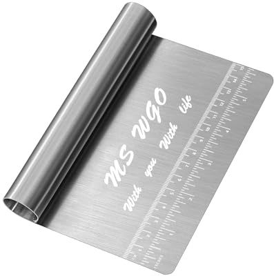 Pro Dough Pastry Scraper/Cutter/Chopper Stainless Steel Mirror Polished with Measuring Scale Multipurpose- Cake, Pizza Cutter - Pastry Bread Separator Scale Knife