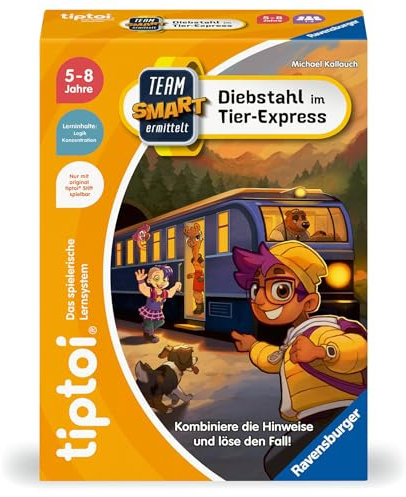 Ravensburger tiptoi Spiel 00226 - Team SMART ermittelt - Diebstahl im Tier-Express, fantastisches Logikspiel für Kinder ab 5 Jahren