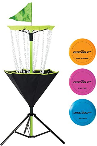Franklin Sports Uni – Erwachsene Golfkorb Set-Tragbarer Disc Golf Zielkorb mit Ketten-3 Scheiben enthalten-Driver, Mid-Range + Putter, Mehrfarbig/Meereswellen (Ocean Tides), Einheitsgröße