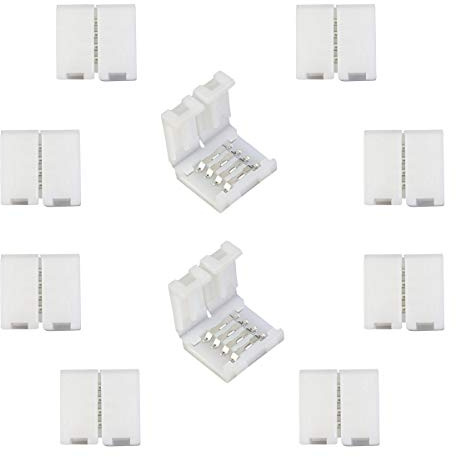 LitaElek - Juego de conectores LED (4 pines, conexión rápida, fijación mediante clip, 10 mm de anchura, para tiras LED de tipo SMD 5050 RGB, 10 unidades)