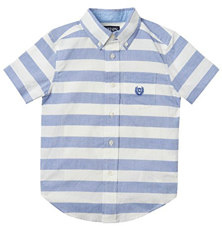 Chaps Toddler Boys' Stripe Woven Short Sleeve Button Down, Summer Roy (4/4T)