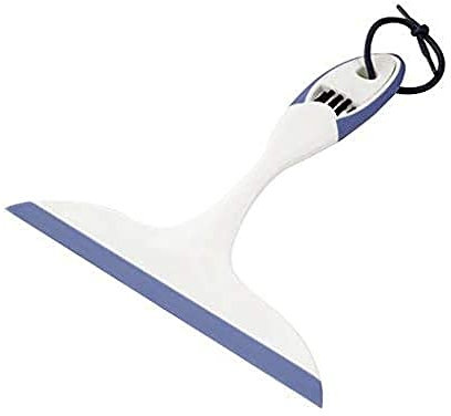 Fackelmann Duschkabinenabzieher mit Fugenbürste Tecno, Wasserabzieher, Duschabzieher aus Kunststoff (Farbe: Weiß/Blau), Menge: 1 Stück