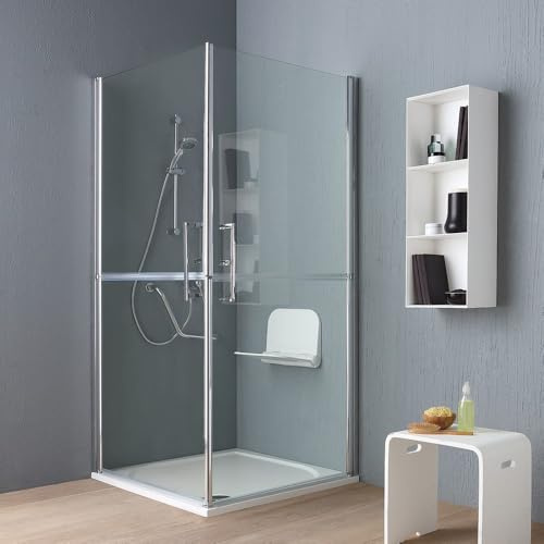 Kiamami Valentina - Box Doccia Disabili e Anziani | Doppia Apertura a Battente | Cristallo Temperato 6mm | 90x90 cm | Altezza 190 cm | Profili in Alluminio Cromato