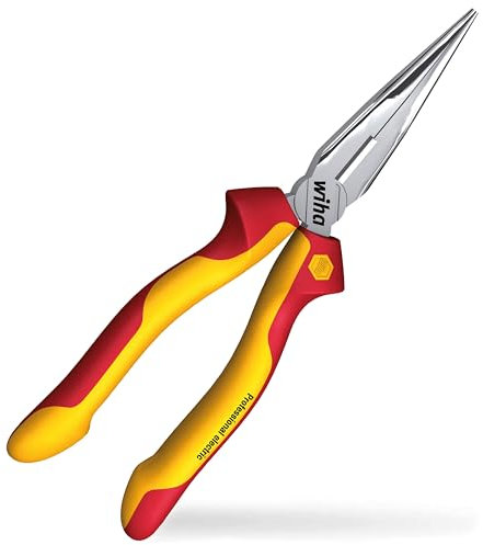 Wiha Flachrundzange Professional electric I mit Schneide gerade Form I VDE-geprüft, stückgeprüft, stabil, robust I 200 mm Zange für Elektriker (27423)