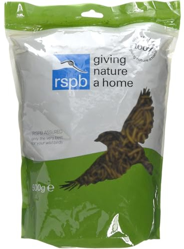 RSPB Dried Mealworms 500g Wild bird Food, supporting RSPB Charity, meal worm, Re-sealable & recyclable pouches, for use in Garden & outdoors. Perfect for Feeders, ground feeders & bird tables