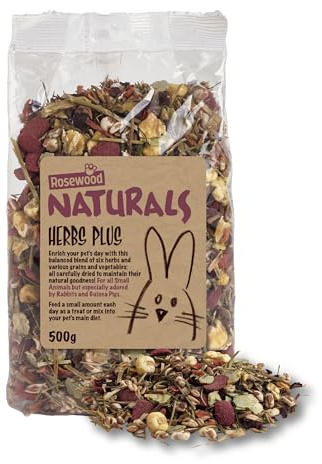 Rosewood Naturals Herbs Plus, Small Animal Treat for Rabbits, Guinea Pigs, Chinchillas, Degus, Hamsters, Gerbils, Mice and Rats, 500g