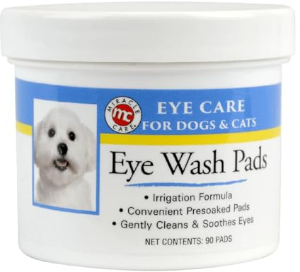 Miracle Care Eye Wash Pads, 90 Single Use Pre-Soaked Pads to Gently Clean and Soothe Dog and Cat Eyes; Non Stinging Formula to Remove Eye Debris