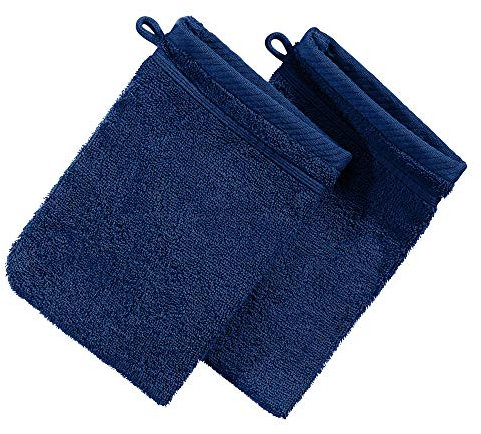 Erwin Müller Waschhandschuh Heidelberg 2er- Pack, 100% Baumwolle Marine Größe 15x21 cm - weiche Qualität, saugstark und strapazierfähig - praktisch durch Schlaufe (weitere Farben)