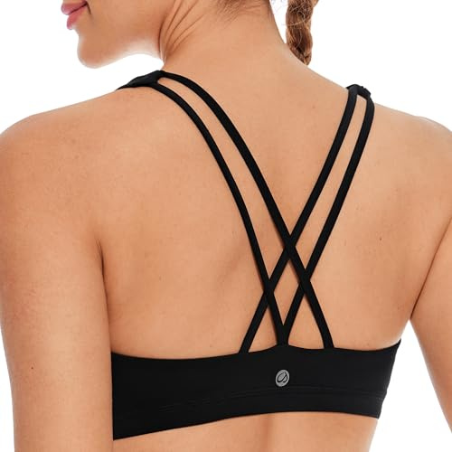 CRZ YOGA Donna Imbottito Reggiseno Sportivo Yoga Spalline Incrociate Top Senza Ferretto Nero S