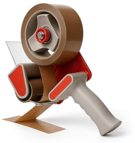 Precintadora Manual Dispensadora de Corte y Freno (50 mm) – Regalo 2 Rollos de Precinto Cierre de Cajas + Marcador Permanente Rotulación de Cajas en tu Mudanza o Almacen