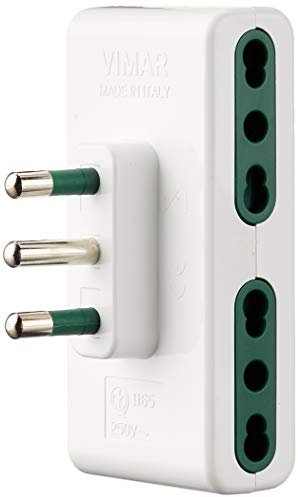VIMAR, RI.01165B Adattatore multiplo SICURY, spina 16A (grande) standard italiano tipo S17, 4 Bpresa 16A tipo P17/11, bianco