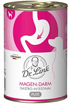 Dr. Link Spezial-Diät Hundefutter Hunde Proteinquelle Pute – Magen, Darm, Verdauung - leicht verdaulich, unterstützt Darmflora & Bauchspeicheldrüse – 6x400g Dose