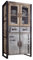 MASSIVMOEBEL24.DE | Factory Vitrine aus Massivholz #136 | aus Mangoholz - Natur, Bedruckt | 2 Glastüren - 2 Schubladen | 90x50x180 cm | Schrank Glasvitrine Hochschrank
