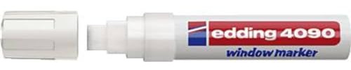 edding 4090 Kritmarkör – vit – 1 kritpenna – mejselspets 4–15 mm – bred tippad våttorka penna för svarta tavlor, fönster, glas, speglar – flytande krita markörpennor för ogenomskinlig täckning