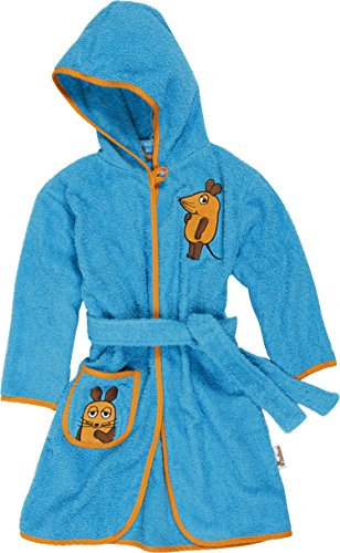 Playshoes Unisex Kinder Frottee-Bademantel Morgenmantel, aquablau Die Maus, 110/116