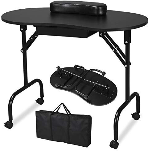 Yaheetech Folding Manicure Nail Table Nail Beauty Technician Desk Workstation with Drawer, Bag/Wrist Rest Black