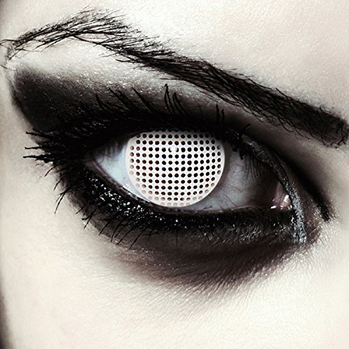 DESIGNLENSES lentilles de couleur blanc pour halloween costume, avec motif quadrillé, 1 paire (2 pcs), sans correction + étui à lentilles White Screen