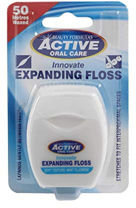 Beauty Formulas Active Oral Care Expanding Dental Floss with Mint Wax Fluoride, 50 Metre Size