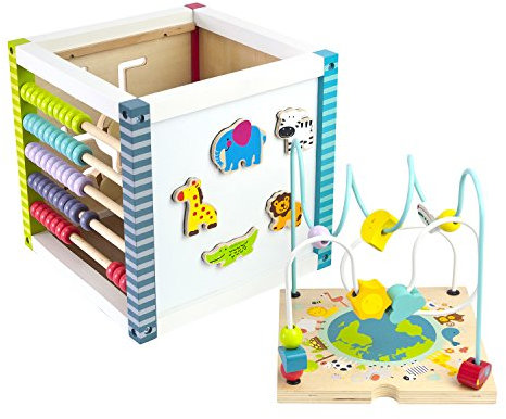 leomark Deluxe Activity Cube Educational wooden cube for children, Learning Puzzle, motor skills trainer Beads Wire Maze Creative, Game