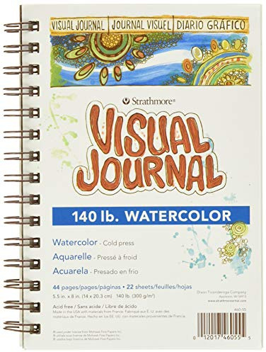 Strathmore Wire Bound Visual Journal, 140 lb. Cold Press Watercolor Paper, 5.5 X 8 inches, White, 22 Sheets (460-55)