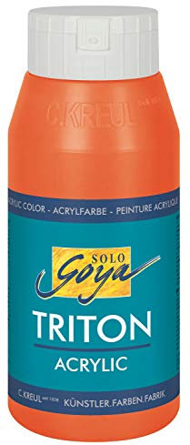 KREUL 17018 - Solo Goya Triton Acrylfarbe zinnoberrot, 750 ml Flasche, schnell und matt trocknend, Farbe auf Wasserbasis, in Studioqualität, vielseitig einsetzbar, gut deckend und ergiebig