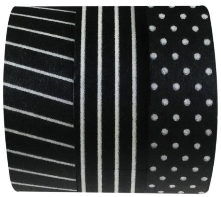 Wrapables Black & White II Japanese Washi Masking Tape (Set of 3), 10M L x 15mm W