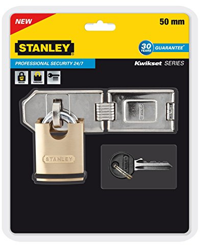 Stanley Lucchetto Alta Sicurezza 50Mm Con Arco a Incasso + Cerniera, per la Sicurezza Professionale E Privata, Corpo in Ottone Massiccio, Arco in Acciaio Cementato, Nichel / Cromo, per Recinzioni, Garage, Capannoni, 2 Chiavi, S742-009