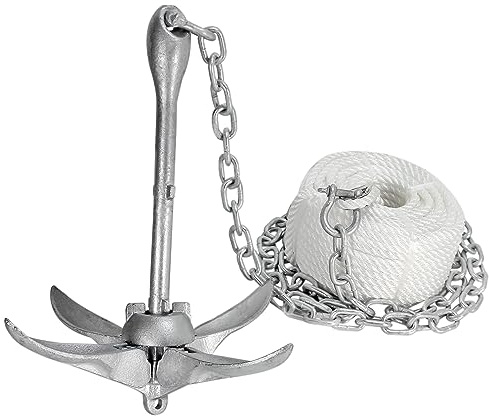 Extreme Max BoatTector 3006.6705 Komplettset Grapnel Anker für kleine Boote, Jon Boote, Flachboden, Schlauchboote, etc. - 2,5 kg, rot